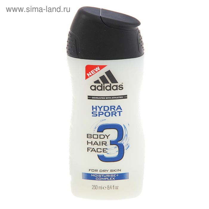 Гель для душа, шампунь и гель для умывания для мужчин, Adidas Hydra Sport, 250 мл - Фото 1