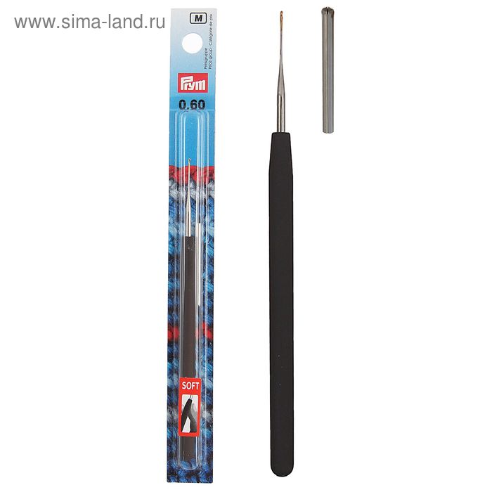 Крючок для вязания стальной IMRA Record для тонкой пряжи, с колпачком и мягкой ручкой, d=0,6мм, 13,3см - Фото 1
