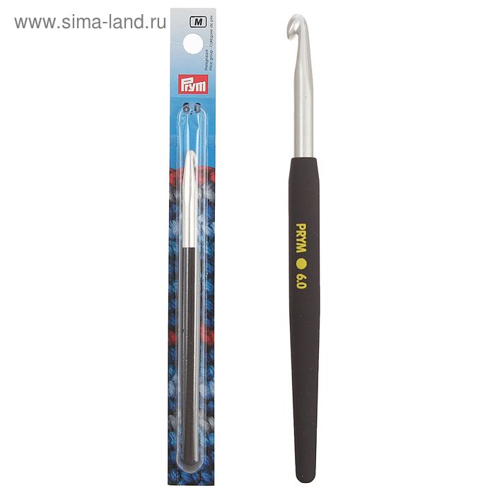 Крючок для вязания алюминиевый, d=6мм, 14см, чёрная ручка - Фото 1