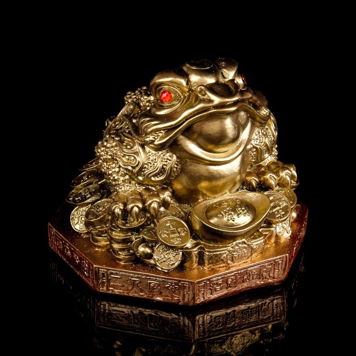 Копилка "Жаба на деньгах", глянец, бронзовый цвет, 22 см, микс - Фото 1