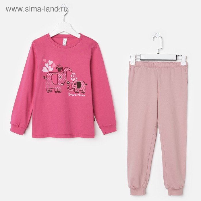 Пижама для девочки (джемпер, брюки), рост 122-128 см (34), цвет розовый/принт (арт. 356Б-161) - Фото 1