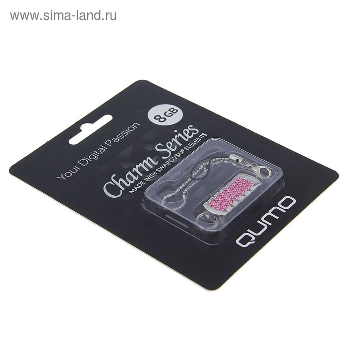 Флешка Qumo Charm Series, 8 Гб, USB2.0, "сваровски", чт до 25 Мб/с, зап до 15 Мб/с, розовая - Фото 1