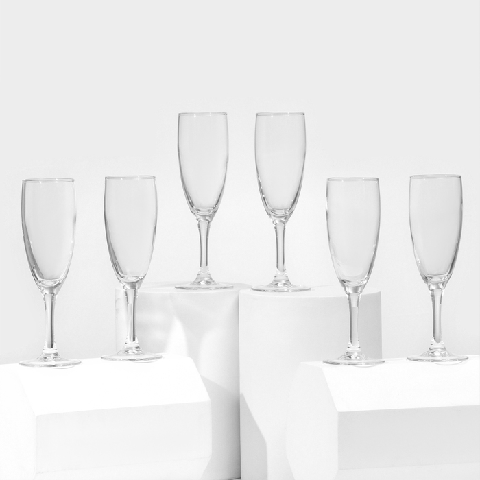 Набор стеклянных бокалов для шампанского «Французский ресторанчик», 170 мл, h=18,5 см, 6 шт - фото 1908269610