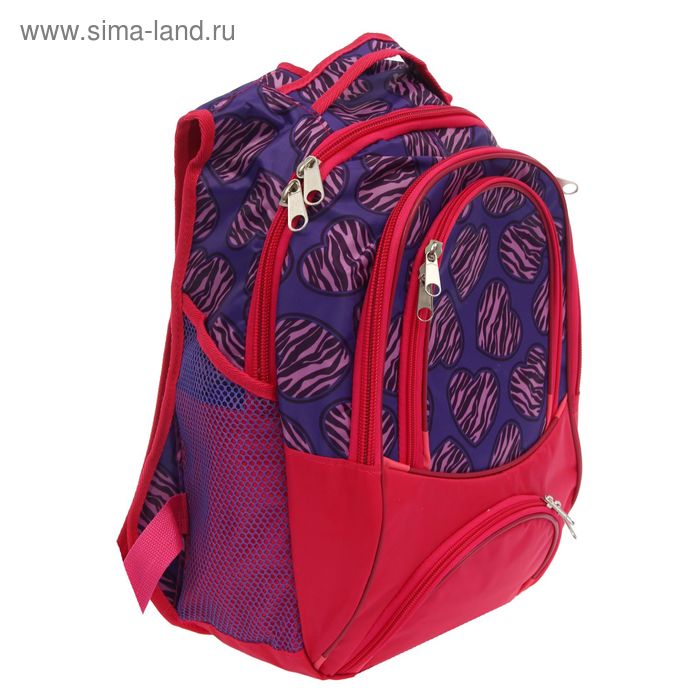 Рюкзак школьный на молнии "Сердца", 2 отдела, 1 наружный карман, отдел для обуви, розовый - Фото 1