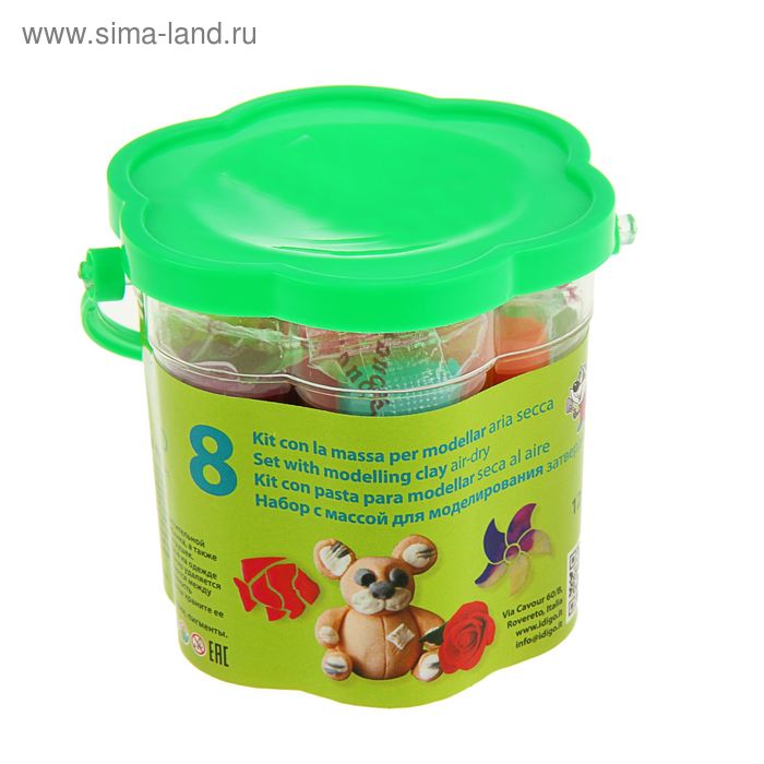 Набор для лепки: мягкая масса 8 цветов, 120г, 1 форма, в пластиковом ведре - Фото 1