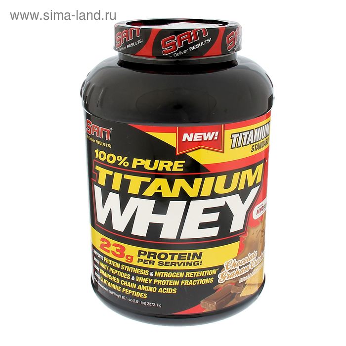 Протеин SAN 100% Pure Titanium Whey шоколадное бисквитное печенье 2240г - Фото 1
