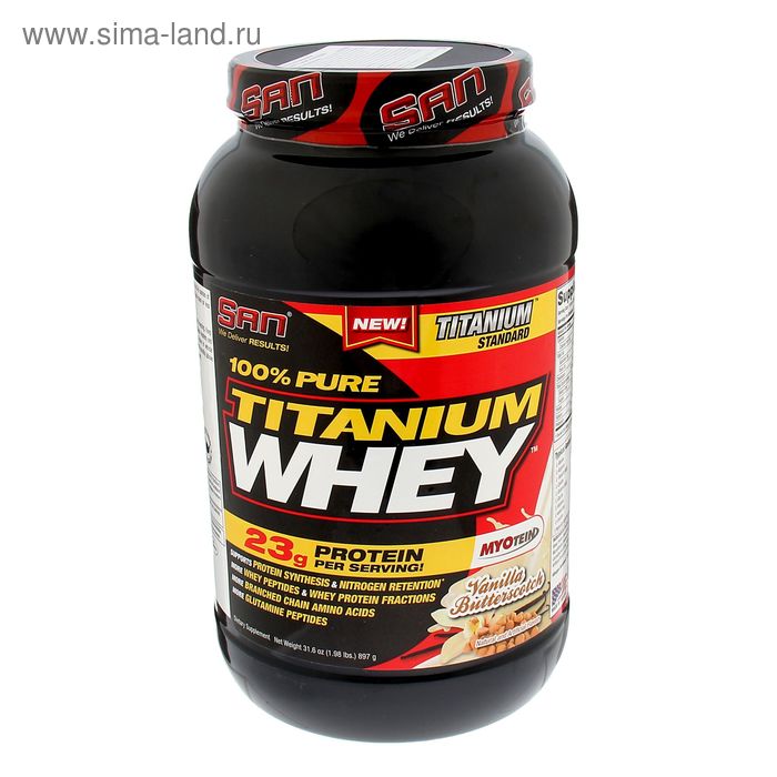 Протеин SAN 100% Pure Titanium Whey ванильные ириски 897г - Фото 1