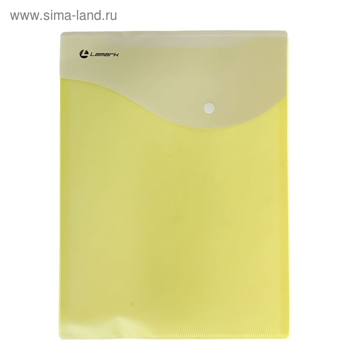Папка-конверт на кнопке А4 Lamark вертикальный с карманом 170мкм, белый/желтый - Фото 1