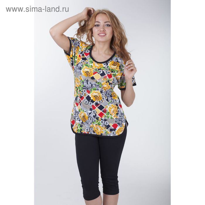 Комплект женский (футболка на бейках, леггинсы), цвет МИКС, размер 52 (арт. а682b) - Фото 1