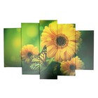 Картина модульная на подрамнике "Бабочка на цветке" 120х80 см (2-24х53, 2-24х70, 1-24х80) - Фото 1