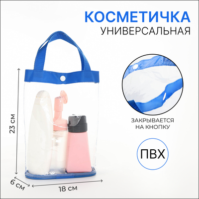 Косметичка на кнопке, цвет синий/прозрачный