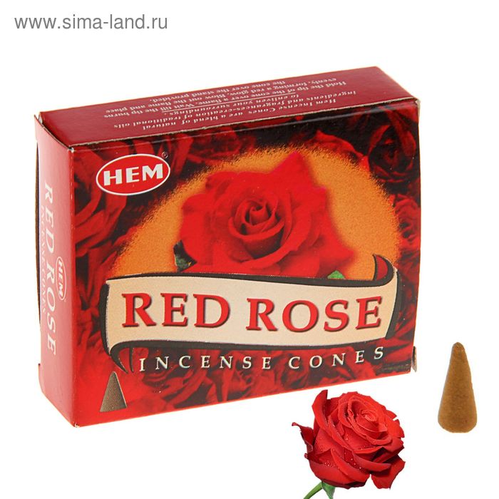 Благовония конус HEM cones Red Rose Красная роза 10 штук в упаковке - Фото 1