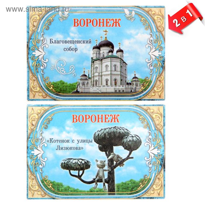 Магнит двусторонний "Воронеж" (две достопримечательности, две стороны) - Фото 1