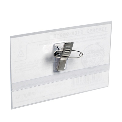 Бейдж - карман Calligrata горизонтальный, 30 мкр, внешний размер 88×55 мм, внутренний размер 88×53 мм, с зажимом и булавкой