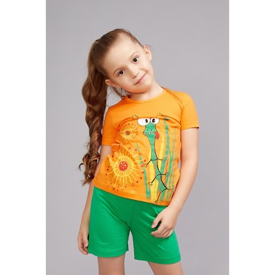 Комплект для девочки "Кузнечик", рост 122-128 см (32), цвет оранжевый/зелёный