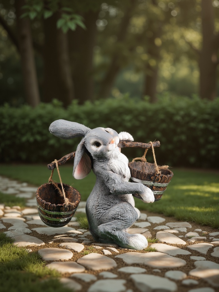 Садовая фигура полистоуна «Заяц с коромыслом», 35 см - Фото 1