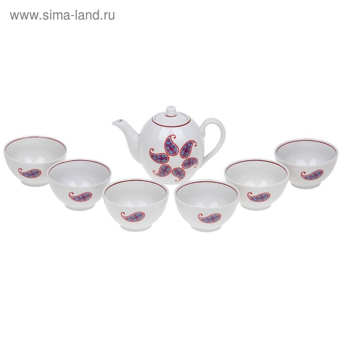 Набор чайный на 6 персон "Восточный огурец", 7 предметов: чайник 800 мл, 6 пиал 300 мл - Фото 1