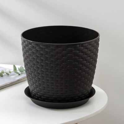 Горшок для цветов с поддоном «Ротанг», 4.7 л, d=15 см, h=14 см, пластиковый, коричневый