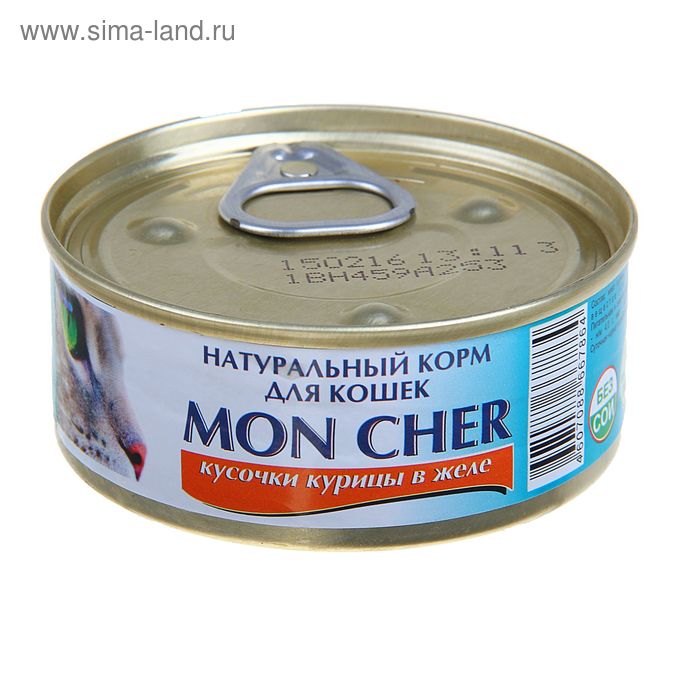 Влажный корм "Mon Cher" для кошек, кусочки курицы в желе, 100г - Фото 1