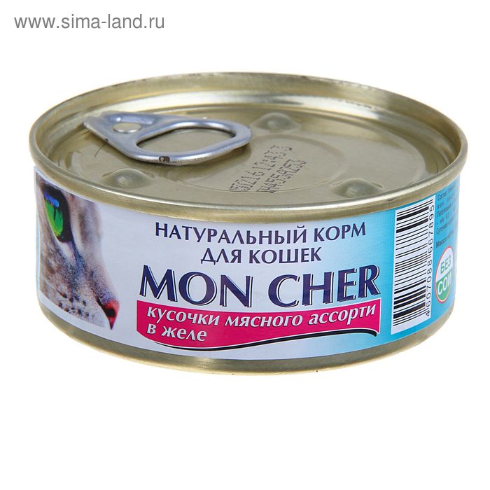 Влажный корм "Mon Cher" для кошек, кусочки мясное ассорти в желе, 100г - Фото 1