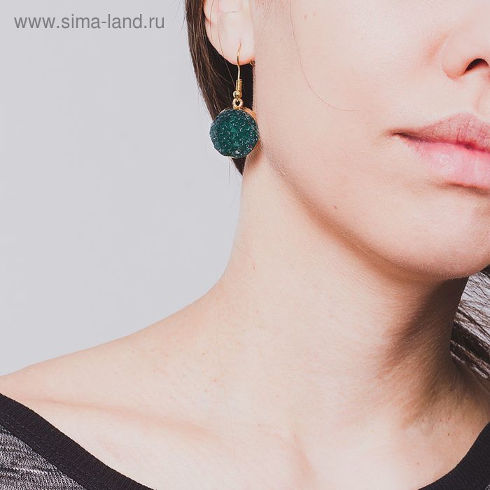 Серьги пластик «Натурель фэшн» круг цвет изумрудный в золоте - Фото 1