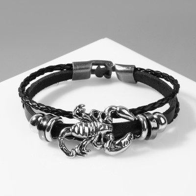 Браслет унисекс Стиль скорпион, цвет чёрный с чернёным серебром, 20 см