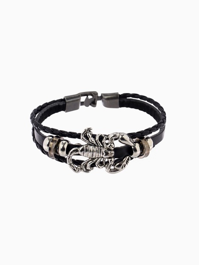 Браслет унисекс «Скорпион», чёрный с чернёным серебром, бусины микс, 20 см