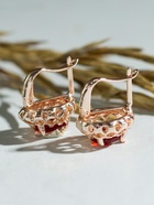 Серьги со стразами "Эдель" овал в ажуре, цвет красный в золоте - фото 809205681