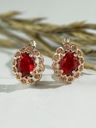 Серьги со стразами "Эдель" овал в ажуре, цвет красный в золоте - фото 809205680