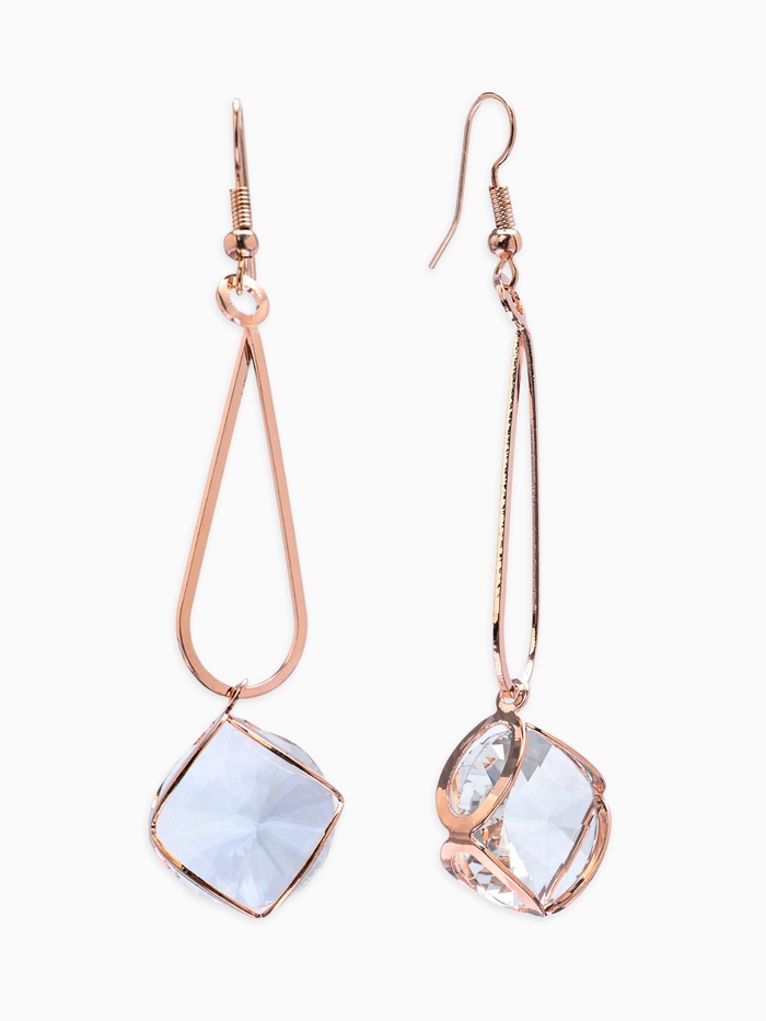 Серьги висячие со стразами «Капля с ромбом», цвет белый в розовом золоте, 7.2 см - Фото 1