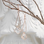 Серьги висячие со стразами «Капля с ромбом», цвет белый в розовом золоте, 7.2 см - Фото 2