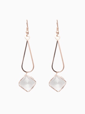 Серьги висячие со стразами «Капля с ромбом», цвет белый в розовом золоте, 7.2 см 1260946