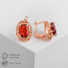 Серьги со стразами «Эдель» овал ажурный, красные в розовом золоте - Фото 1