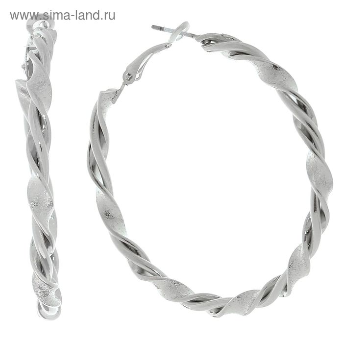 Серьги-кольца "Плетение" в серебре с матовыми вставками d=5 см - Фото 1