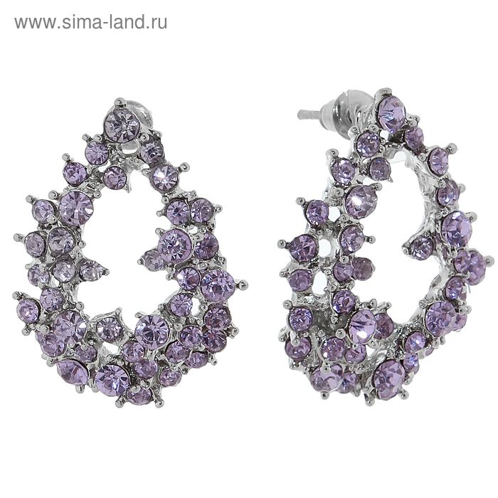 Серьги со стразами «Капля» сиреневый в серебре - Фото 1