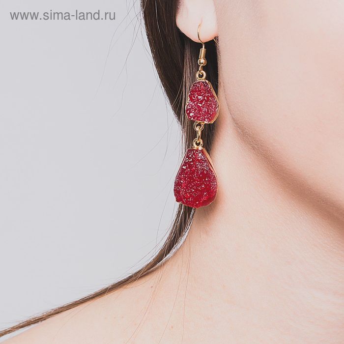 Серьги пластик «Натурель фэшн» капля, цвет ярко-красный в золоте - Фото 1
