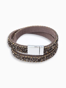 Браслет кожа "Каменная роскошь" россыпь, цвет серый в серебре, L=37 см