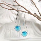 Серьги висячие со стразами «Капля с ромбом», цвет голубой в серебре, 7.2 см - Фото 6