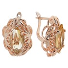 Серьги со стразами «Эдель» овал с камнем, светло-коричневые в золоте - Фото 4