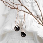 Серьги висячие со стразами «Капля с ромбом», цвет чёрный в розовом золоте, 7.2 см - Фото 2