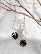 Серьги висячие со стразами «Капля с ромбом», цвет чёрный в розовом золоте, 7.2 см - Фото 7