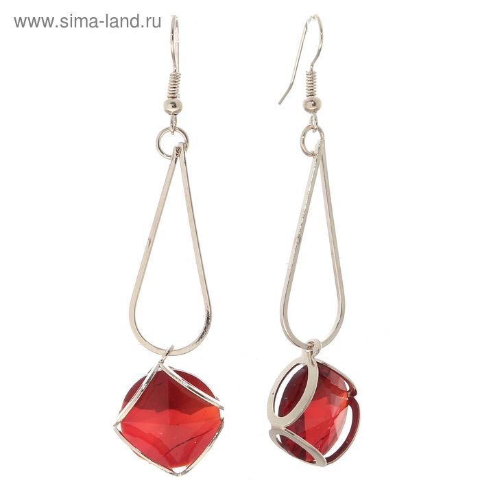 Серьги висячие со стразами «Капля с ромбом», цвет красный в розовом золоте - Фото 1