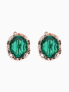 Серьги со стразами «Эдель» овал классика, цвет изумрудный в розовом золоте - Фото 1