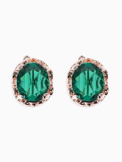 Серьги со стразами «Эдель» овал классика, цвет изумрудный в розовом золоте