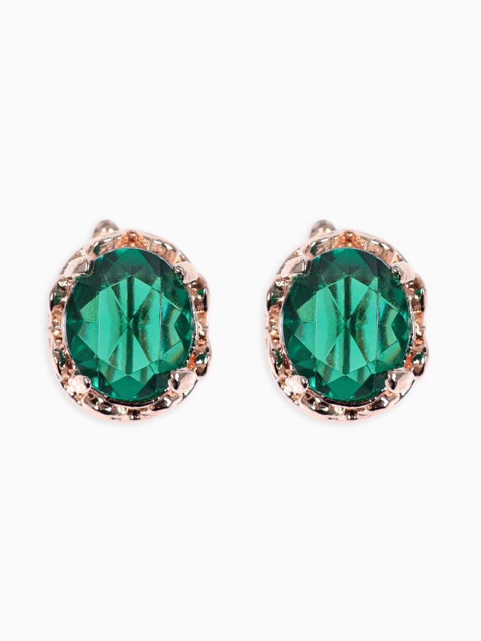 Серьги со стразами «Эдель» овал классика, цвет изумрудный в розовом золоте - Фото 1