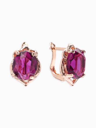 Серьги со стразами «Эдель» овальчик, цвет фиолетовый в золоте