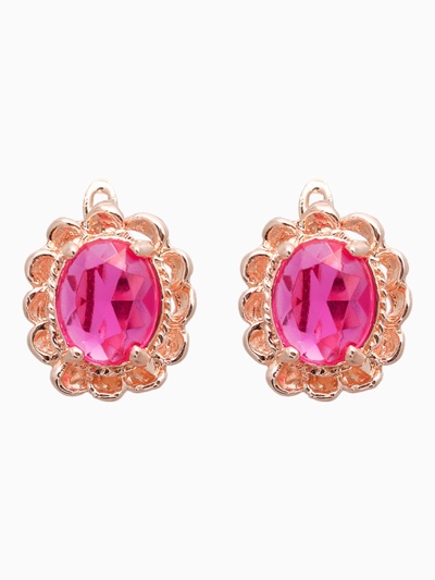 Серьги со стразами «Эдель» овал ажурный, светло-розовые в золоте