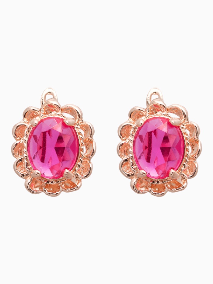 Серьги со стразами «Эдель» овал ажурный, светло-розовые в золоте - Фото 1