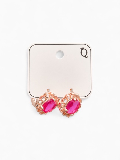 Серьги со стразами «Эдель. Ажурный овал», розовые в золоте