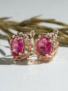 Серьги со стразами "Эдель" овал ажурный, цвет светло-розовый в золоте - фото 809205731